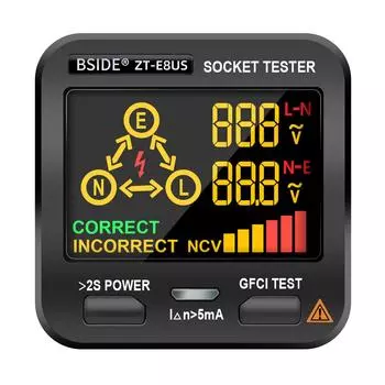 BSIDE Тестер электрических розеток Тестер розеток Цифровой ЖК-дисплей с тестом NCV Тест RCD Тест полярности EU Plug