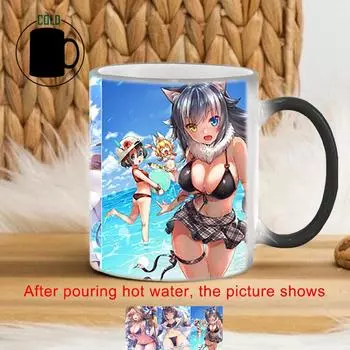 BSKT-196 Креативные 3 Красивые Девушки Чашки Посуда Керамические Кружки Кофейные Чашки Термочувствительная Чашка Кружка Изменение Цвета Аниме Пользовательские 301-400ml