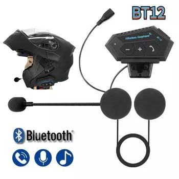 BT12 Bluetooth 4.2 Гарнитура для шлема Беспроводной комплект громкой связи для телефона Мотоцикл Водонепроницаемые наушники MP3 Музыкальный плеер Динамик для мотоцикла