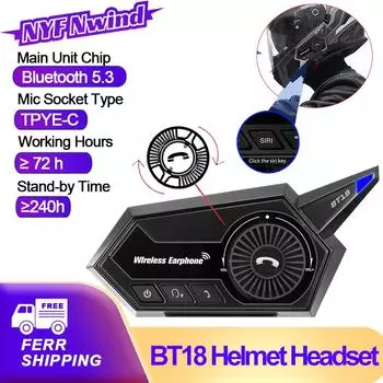 BT18 Рулетка Колесо Вращение Управление Мотоциклетный Шлем Гарнитура Bluetooth 5.3 Беспроводные Наушники Наушники IP67 Водонепроницаемость