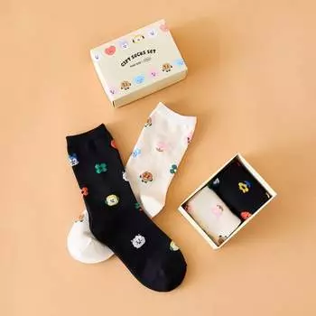 BT21 Базовые жаккардовые носки черно-белые подарочный набор из 2 шт. (2 варианта) 1SET