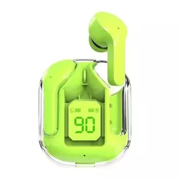 BT30 ENC Беспроводные наушники Bluetooth 5.3 с шумоподавлением Hi-Fi стереонаушники Цифровой дисплей Прозрачный зарядный чехол TWS Спортивные музыкальные наушники зелёный