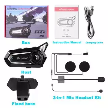 BT31 Гарнитура для мотоциклетного шлема Bluetooth 5.0 Беспроводные водонепроницаемые наушники Автоматический ответ на вызовы по громкой связи с фонариком чёрный