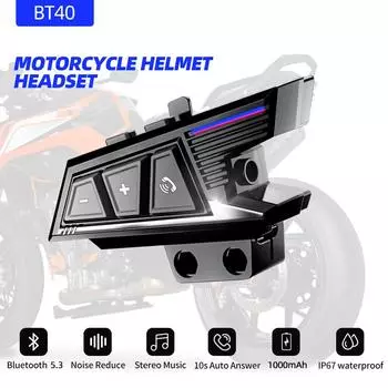 BT40 мотоциклетная беспроводная гарнитура для шлема стерео Bluetooth наушники Hands Free IPX6 водонепроницаемые 1000 мАч с подсветкой