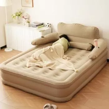BTM электрическая надувная кровать, широкий двухспальный надувной коврик для кемпинга, надувной коврик, автоматическое надувание, удобный для сна, складной, сверхлегкий, компактный бежевый