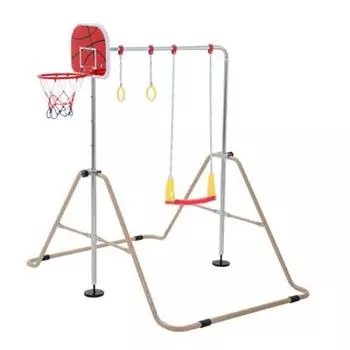 BTM Горизонтальный 5 уровней высоты Горизонтальный качели Баскетбольный подвесной детский бар на день рождения, для использования в помещении/на открытом воздухе, складной, регулировка, перекладина, ворота, кольцо, бежевый