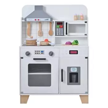 BTM Play House Kitchen Деревянная кухня со светом и звуком Ледогенератор Кухонная утварь Приправы Ингредиенты Овощи Обучающая игрушечная плита Микроволновая печь