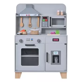BTM Play House Kitchen Деревянная кухня со светом и звуком Ледогенератор Кухонная утварь Приправы Ингредиенты Овощи Обучающая игрушечная плита Микроволновая печь