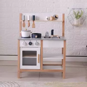 BTM Play House Kitchen Деревянный игровой домик с кухонными принадлежностями Кухня Мини-кухня Обучающая игрушка Имитация приправ Ингредиенты Игрушки для