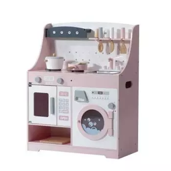 BTM Play House Kitchen Деревянный игровой домик с кухонными принадлежностями Кухня Мини-кухня Обучающая игрушка Имитация приправ Ингредиенты Игрушки для розовый