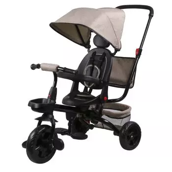 BTM Трехколесный складной велосипед для детей от 1 до 5 лет с рулевым колесом и толкателем 4 в 1, игрушка для езды на велосипеде для малышей, празднование, тип A, коричневый, детский, 1-5 лет коричневый