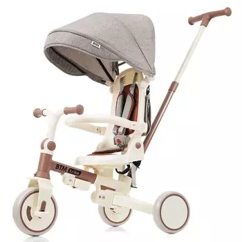BTM трехколесный велосипед улучшенный складной чехол для трехколесного велосипеда коляска с ручкой-толкателем 7 в 1 ремень безопасности для велосипеда трехколесный велосипед транспортное средство для детей 1 года 2 лет 4 лет Ultra коричневый
