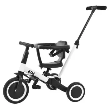 BTM Tricycle 4in1 Трехколесный велосипед с ручкой-толкателем, коляска, сверхлегкий велосипед с защитной дугой, простая в сборке игрушка для верховой езды, детская доска для катания белый