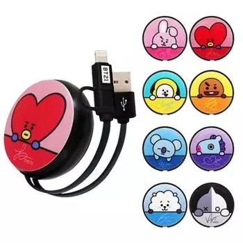BTS BT21 Официальный катушкообразный выдвижной кабель для быстрой зарядки данных для IPhone 8-контактный Micro 5-контактный круглый кабель 2IN1
