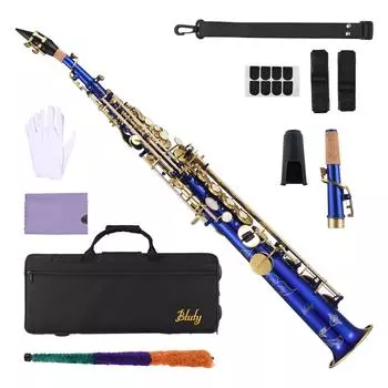 Btuty Brass Straight Soprano Sax Saxphone Bb B Flat Деревянный духовой инструмент для начинающих студентов синий