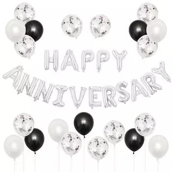 BTZO Украшение воздушными шарами СЧАСТЛИВАЯ ГОДОВЩИНА Годовщина Признание День Сюрприз Украшение Вечеринка День Рождения Свадьба Стильный праздник Белый Черный Набор