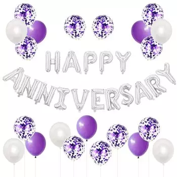 BTZO Украшение воздушными шарами СЧАСТЛИВАЯ ГОДОВЩИНА Годовщина Признание День Сюрприз Украшение Вечеринка День Рождения Свадьба Стильный праздник Фиолетовый Белый Набор
