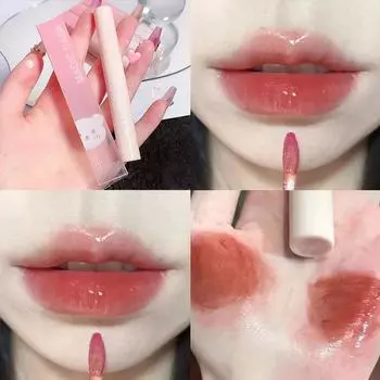 Bubble Bear Mirror Water Gloss Glass Lip Gloss Lipstick Водостойкая, устойчивая к поту сексуальная нюдовая конфетная помада 01#
