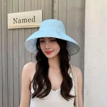 Шляпа-ведро из пузырчатой ткани для женщин, весна-лето, элегантная, универсальная, солнцезащитная шляпа с большим краем, закрывающая лицо One Size розовый