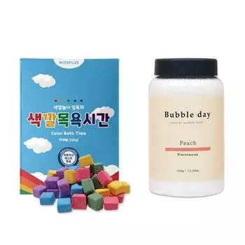 Bubble Day Пудра для ванны Персик 360 г + набор Color Bath Time, 1 комплект