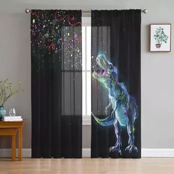 Bubble Dinosaur Chiffon Sheer Curtains for Living Room Bedroom Home Decoration Window Voile Tulle Curtain Drapes W135 x H114cm