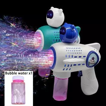 Пистолет для мыльных пузырей для детей, светящаяся мыльная машина для малышей, 16-дырочный нагнетатель с раствором, автоматический генератор пузырей для бластера белый
