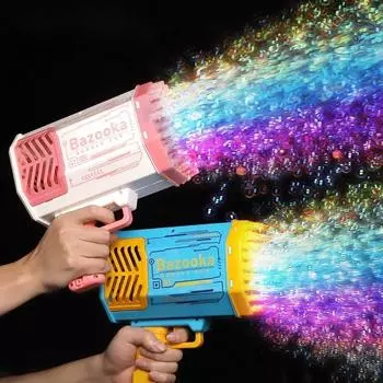 Bubble Gun Rocket 69 Отверстия Мыльные пузыри Пулемет Форма Автоматическая воздуходувка со световыми игрушками для детей Pomperos Подарок на день защиты детей синий