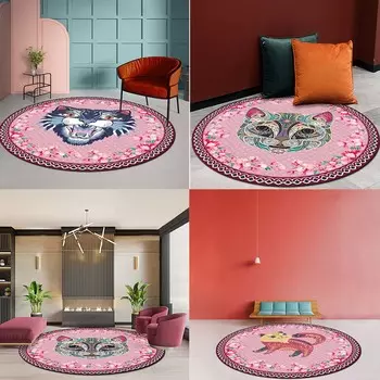 Bubble Kiss American Girl Круглый ковер для комнаты Розовый ковер с узором в виде головы дикой кошки Коврик для спальни Домашний балкон Ковер для дивана 40