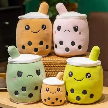 Bubble Tea Двусторонняя плюшевая мягкая милая еда Молочный чай Мягкая Обнимашка День Рождения Рождество Молочный чай Чашка Плюшевая игрушка для отправки в подарок на праздник 15cm