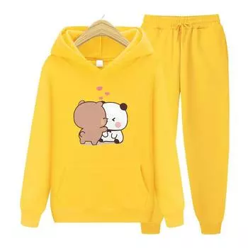 Bubu And Dudu Drink Bubble Tea с принтом женский комплект с капюшоном Kawaii женский свитшот Harajuku свободная одежда с длинными рукавами размера плюс S