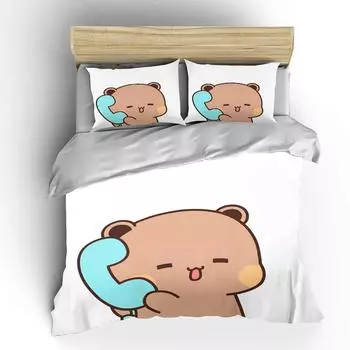 Bubu Dudu Cartoon Cute Bear KawaiiGift King Twin Double Child Bedding Set Microfiber Or Polyester Christmas Duvet Cover Set EU single(135x200cm)