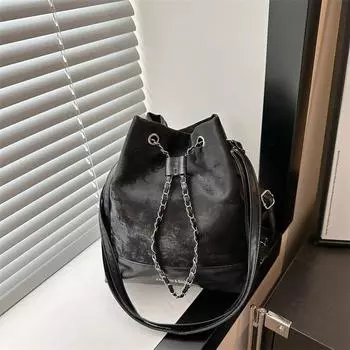 Bucket bag women s 2025 new chain backpack women s high-end sense versatile travel backpack чёрный