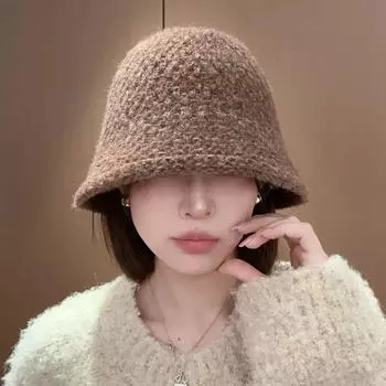 Bucket Hat Children Fall and Winter 2025 New Arrival Easiest for Match Fancy Face Slimming Face Covering Woolen Bucket Bucket Hat Brown One size