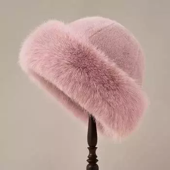 Bucket Hat Faux Fur Mink Hat Korean Style Solid Beanie Casual Plush Basin Cap Warm