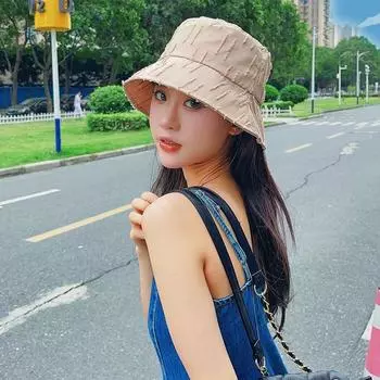 Bucket Hat Japanese Style Summer UV Protection All-Matching Sun Hat Face Slimming Outdoor Casual K-style Student Bucket Hat Women C2391 Double Fisherman Hat Khachi M(56-58cm)