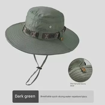 Bucket Hat Men Summer Sun Protection UV Protection Outdoor Big Brim Breathable Quick-Drying Mountaineering Fishing Sun Protection Hat Dark green Adjustable cap circumference