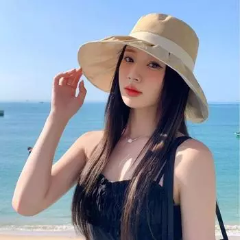 Bucket Hat Women s Early Spring and Summer New Arrival Fashion Sun Protection Hat Big Brim Face-Covering Sun Sunhat UV Protection Hat Khaki All yards
