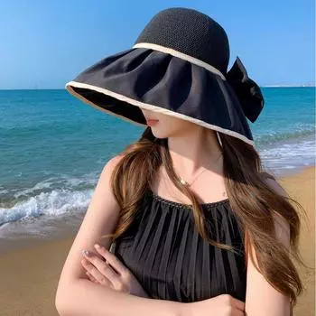 Bucket Hat Women s Early Spring and Summer Fashion Sun Protection Hat Big Brim Face-Covering Breathable Sun Sunhat UV Protection Hat Black All yards