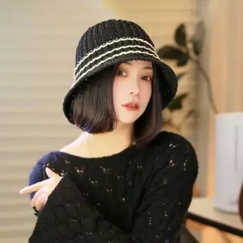 Bucket Hat Women s Spring and Summer 2025 New Arrival Elegant All-Matching Weaving Thin Split Face Small Sun Protection Cover Sun Black