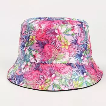 Bucket Hat Women s Spring and Summer Cross-Border New Arrival Flamingo Print Double-Sided Wear Color Flower Bucket Hat Sun Protection Sun Hat Flamingo Pink M(56-58cm)