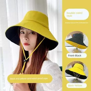 Bucket Hat Women s Summer Face Cover Sun-Proof UV Protection Sun Hat New Arrival Fashion All-Match Spring & Fall Sun Hat Yellow One size