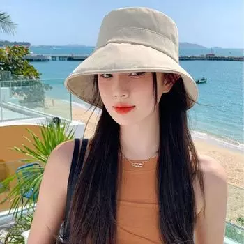 Bucket Hat Women s Summer New Arrival Fashion Sun Protection Hat Big Brim Face-Covering Bucket Hat Sun Sunhat UV Protection Hat Beige One size