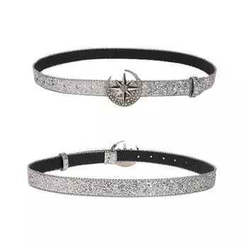 Пряжка ремня для женщин и мужчин Y2K блестящие пайетки панк металлическая пряжка поясной ремень блестящий пояс из искусственной кожи ONESIZE