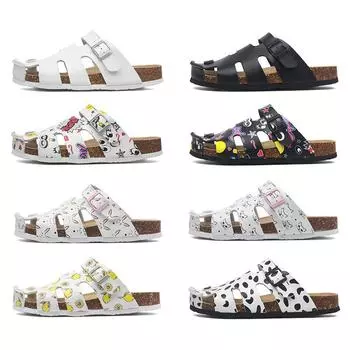 Buckle Cork Slippers Flat Hole Shoes Beach Outdoor Male and Female Summer Baotou Casual Shoes 2024 New Slip on Cork Slippers 40