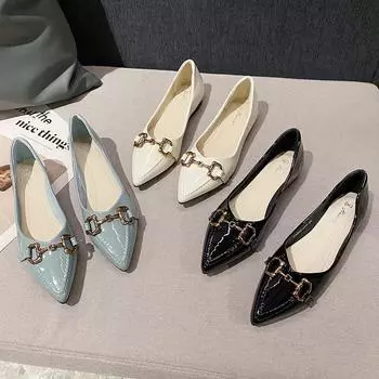 Buckle pointed head shallow mouth single shoes women s new French fashion versatile soft leather soft bottom flat bottom ladle shoes DA833-229 35 чёрный