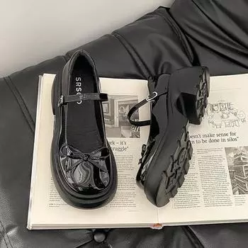 Buckle versatile thick heel high heel small leather shoes women s summer fashion beautiful with skirt gentle Mary Jane single shoes 35