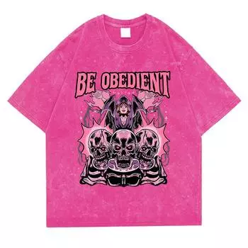 Будь послушной ведьмой Выстиранная ретро футболка со снегом Мужская повседневная толстовка Свободная футболка Одежда Хлопок Летние топы Футболка оверсайз S