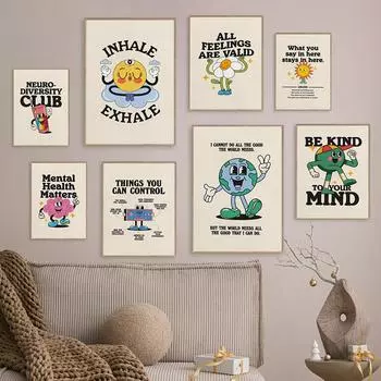 Будьте добры к своему разуму Художественные принты Позитивное психическое здоровье Вдохновляющая цитата Картина на холсте Постер Картины для декора стен офиса 21x30cm No Framed синий