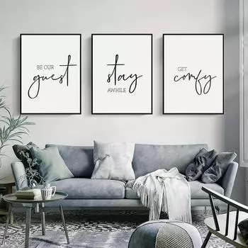 Будьте нашим гостем, оставайтесь подольше, устройтесь поудобнее, картина с буквами, минимализм, настенное искусство, холст, принт, постер для отеля, гостиной, спальни, домашний декор 21x30cm No Framed
