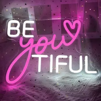 Будьте вашими Tiful Neon Sign Letter Neon Signs White Pink Wall Decorative Lights Powered USB with Switch for Bedroom Kids Room